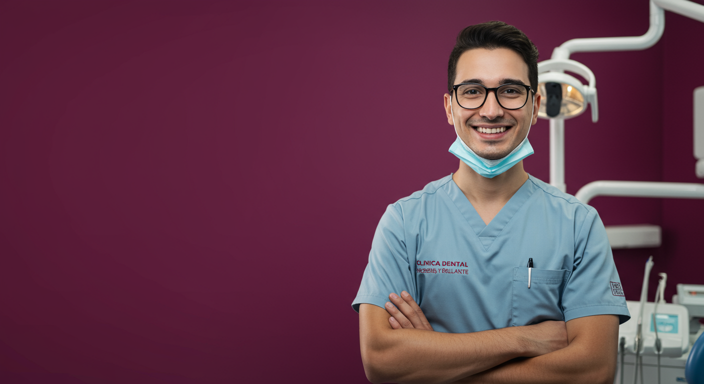 Dentista profesional sonriendo en una clínica moderna