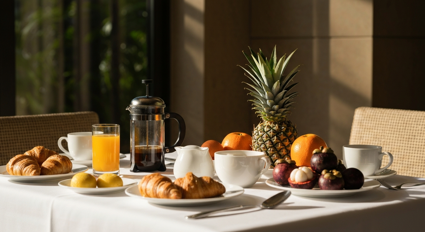 Desayuno gourmet servido en el balcón