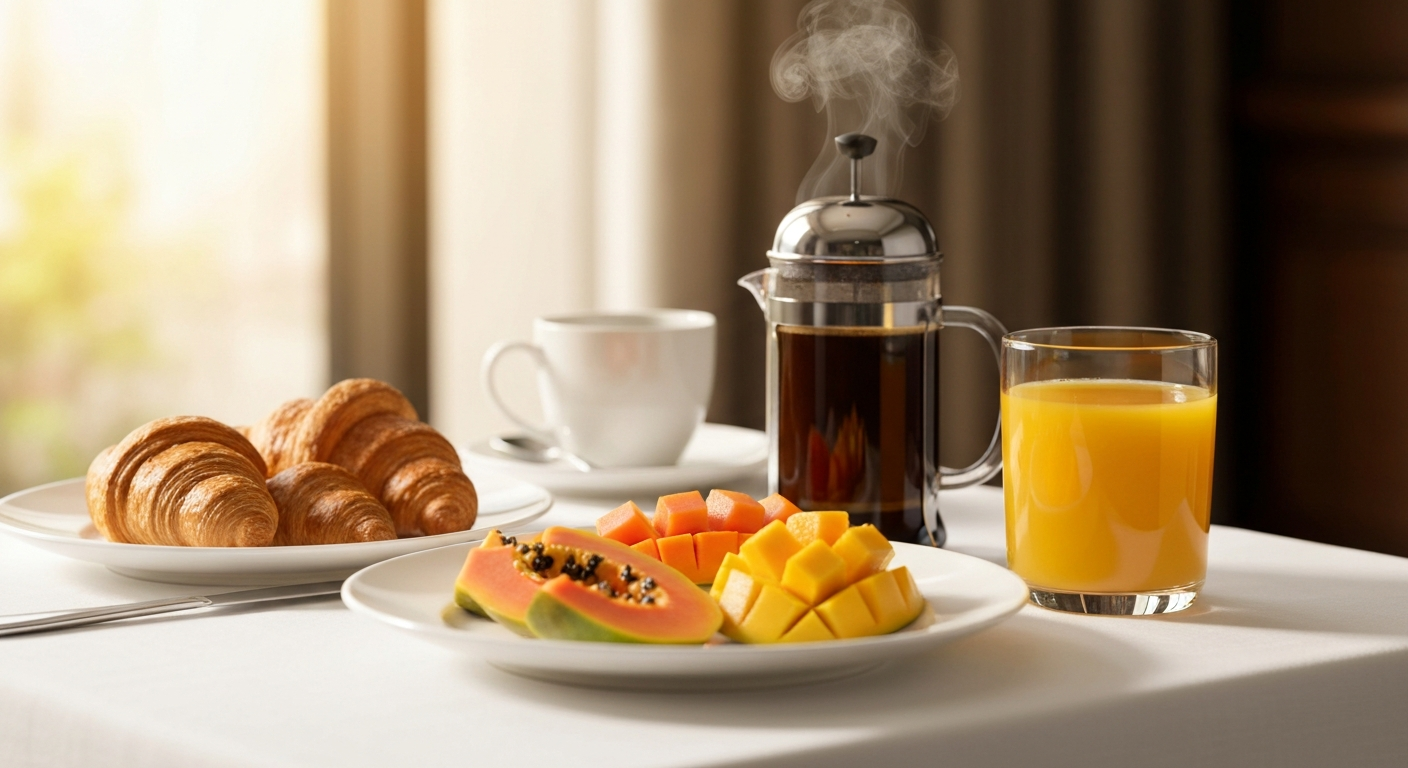 Desayuno de lujo servido en la habitación